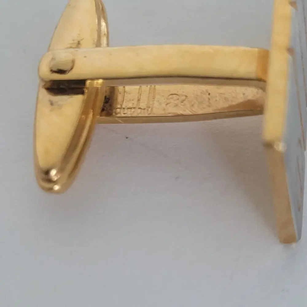 Dunhill D Cufflinks Silver Gold Tone Logo Rectangle Logo Retro Stripped Vintage